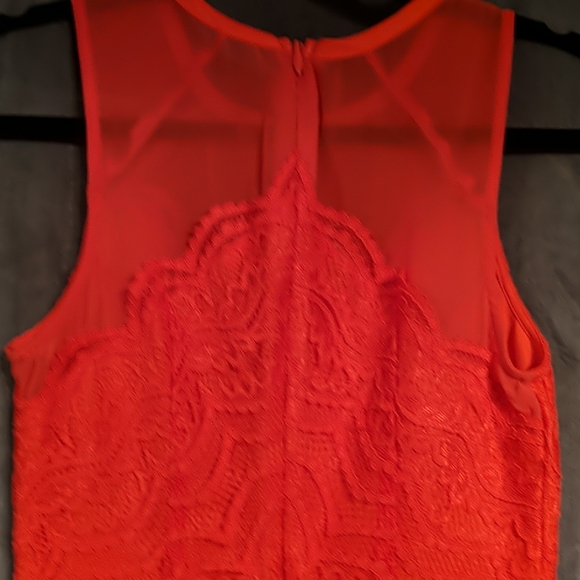 Hi-Low Coral Orange Lace Dress - Picture 4 of 5